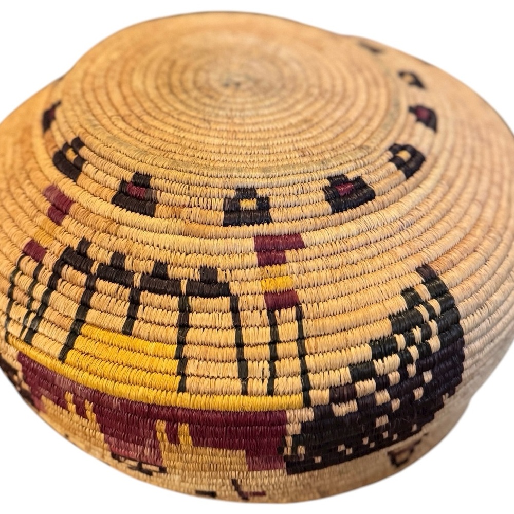 Hopi Pueblo Second Mesa Pictorial Deep Basket VTG Katsina face horses - Picture 5 of 15